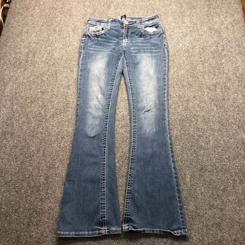 Amethyst Jeans Mens Blue Bootcut Denim Medium Wash Embroidered Pockets Size 7